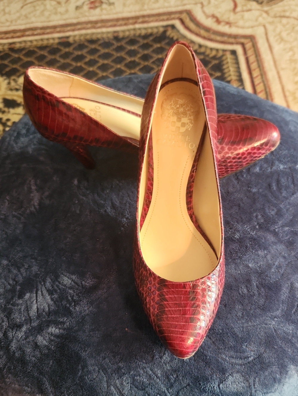 Vince Camuto Burgundy Snakeskin Pointed-Toe Pumps
